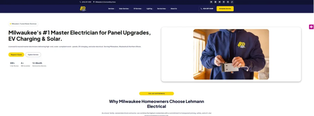 Lehmann Electrical & Design website homepage on desktop
