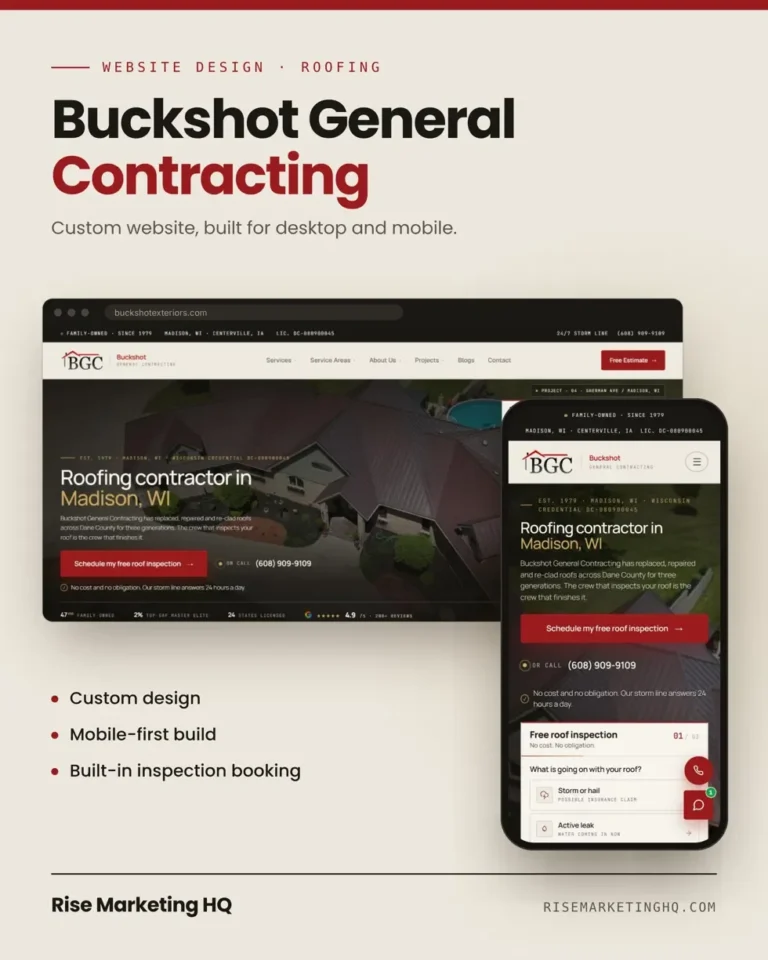 Buckshot General Contracting roofing website on desktop and phone