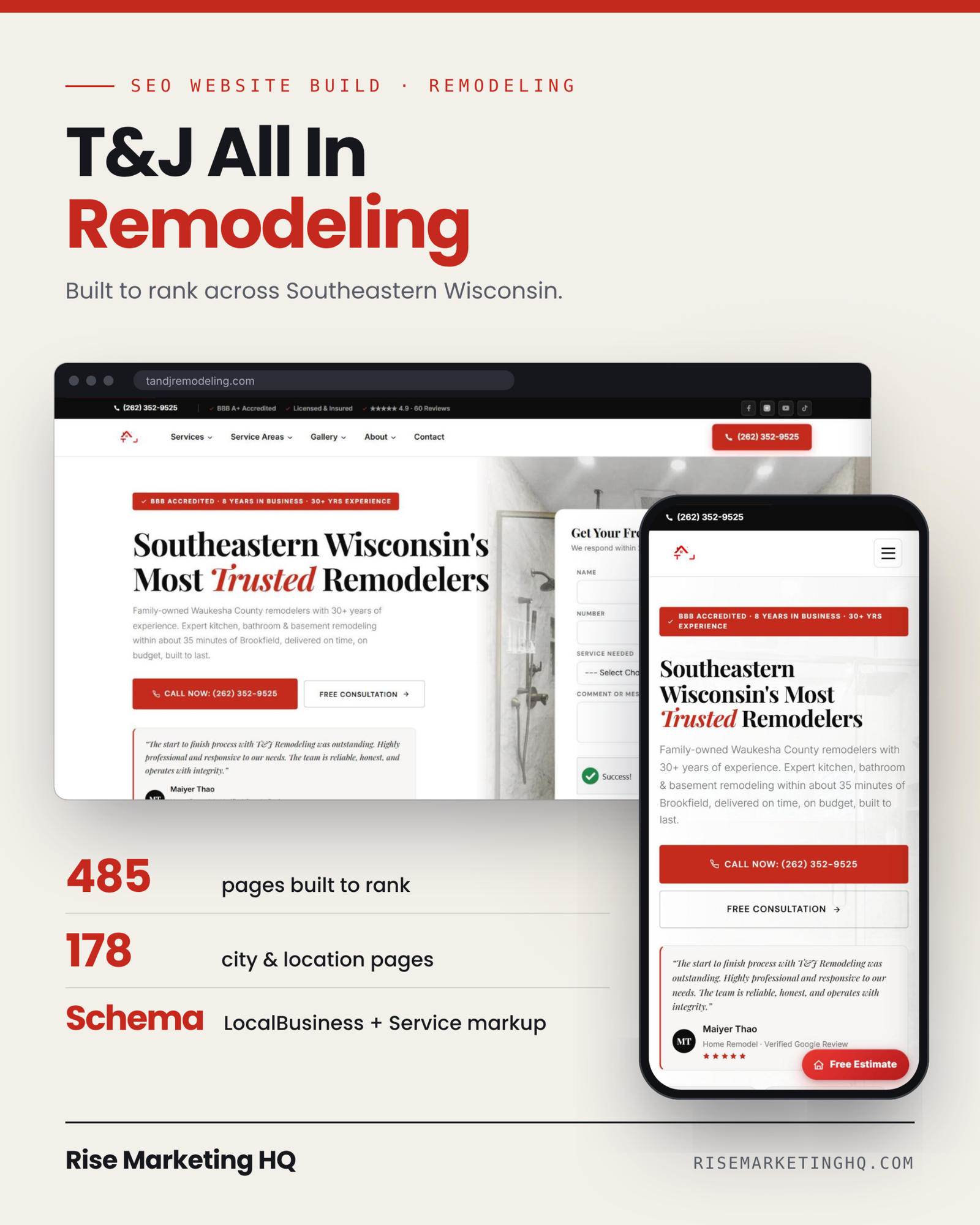 T&J All In Remodeling website shown on desktop and mobile